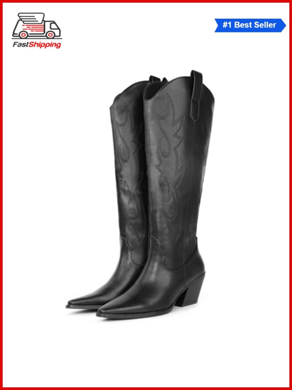 ✨ Cowgirl Boots Women Knee High Western Boots Pointed Toe Faux Leather